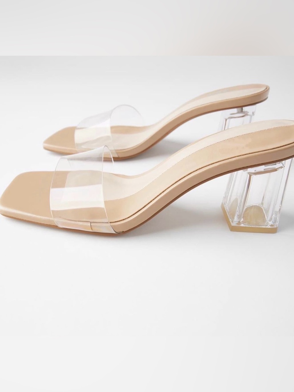 Zara Clear Strap Nude Block Heel Sandals - Women